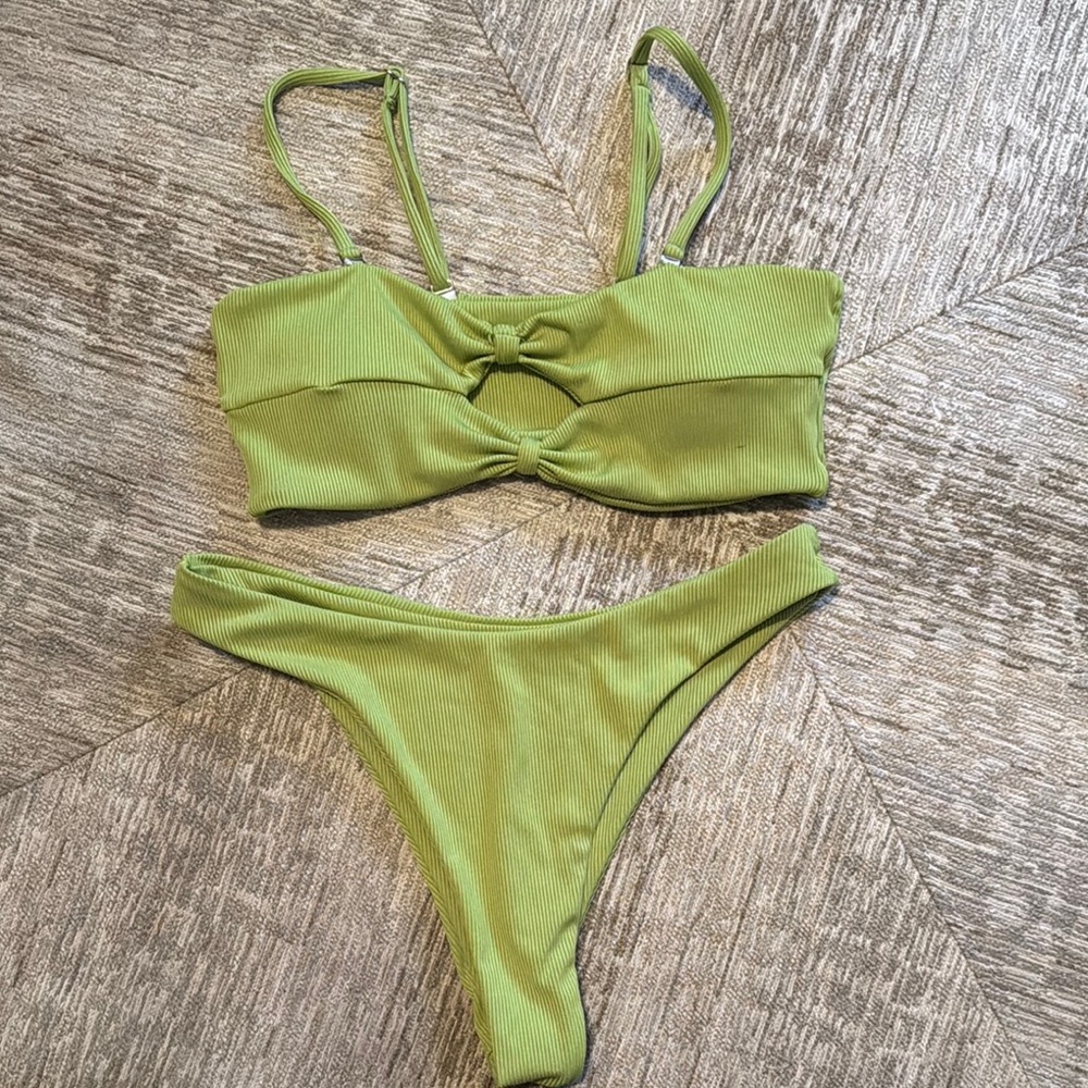 Green Ribbed Bikini Set